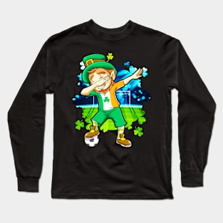 Soccer Dabbing Leprechaun Irish St Patricks Day Long Sleeve T-Shirt